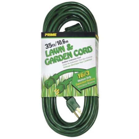 Prime Wire & Cable SJTW Extension Cord, 16 AWG, Outdoor, 16/3, 1 Outlets, Green, 35 ft EC880627